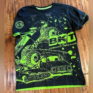 BKT Adult XL Autographed Monster Truck Black T Shirt with Lime Green Print